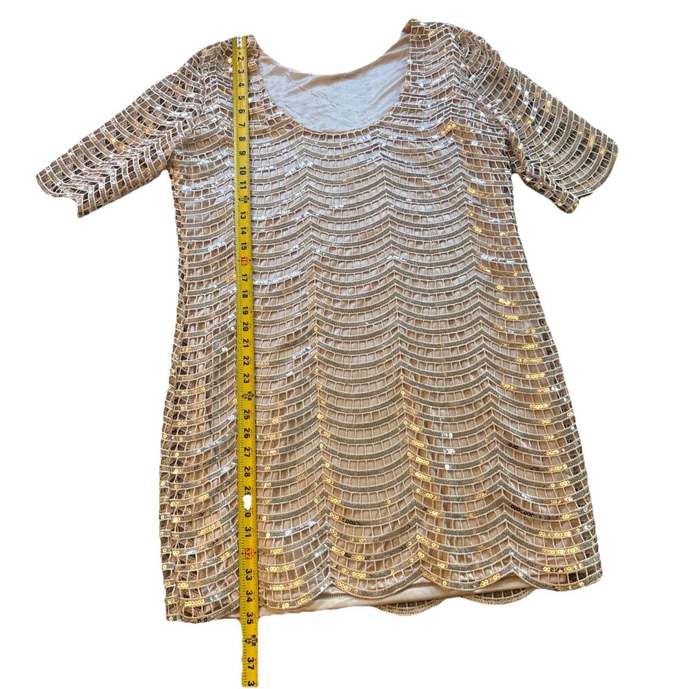 Dear'gles Women's Cocktail Mini Sequin Gold Night Out shimmer Dress Size 16 - Picture 12 of 16
